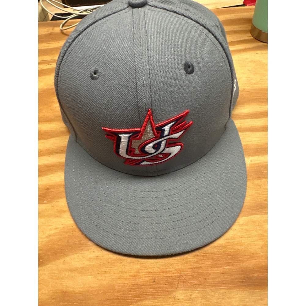 New Era 59FIFTY USA Baseball Fitted Hat Mens 7 1/4 Gray Red White Blue Logo